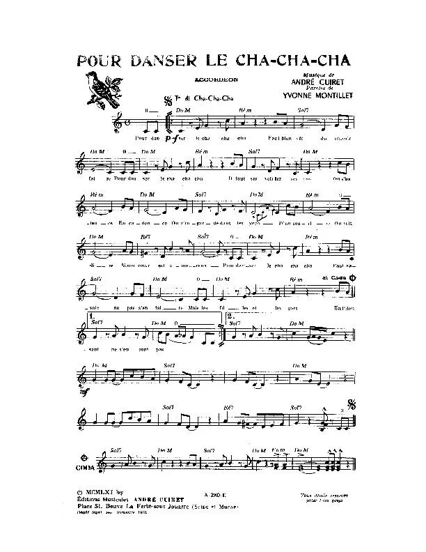 télécharger la partition d'accordéon Pour danser le cha cha cha au format PDF