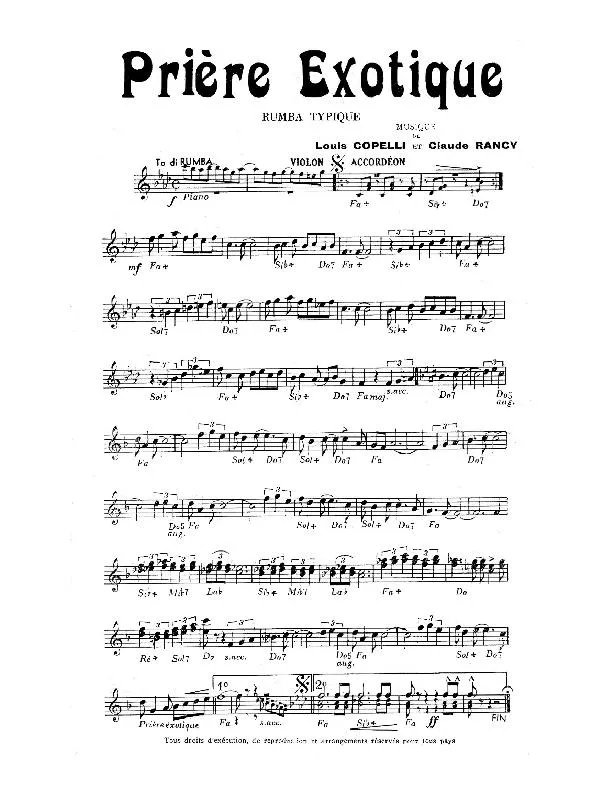 télécharger la partition d'accordéon Prière exotique (Rumba Typique) au format PDF