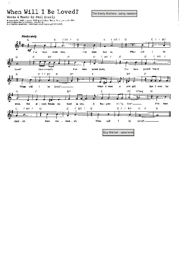 télécharger la partition d'accordéon When will I be loved (Interprètes : The Everly Brothers) (Swing Madison) au format PDF