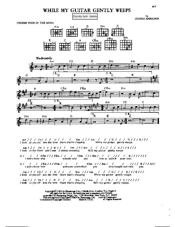 télécharger la partition d'accordéon While my guitar gently weeps (Country) au format PDF