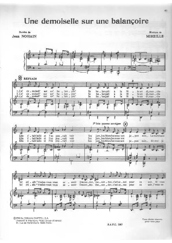 télécharger la partition d'accordéon Une demoiselle sur une balançoire (Chant : Yves Montand) au format PDF