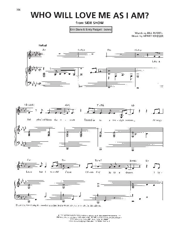 télécharger la partition d'accordéon Who will love me as I am (Du Film : Side Show) (Chant : Erin Davie & Emily Padgett) (Boléro) au format PDF