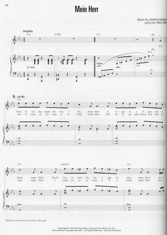 télécharger la partition d'accordéon Mein Herr (Du Film : Cabaret) au format PDF
