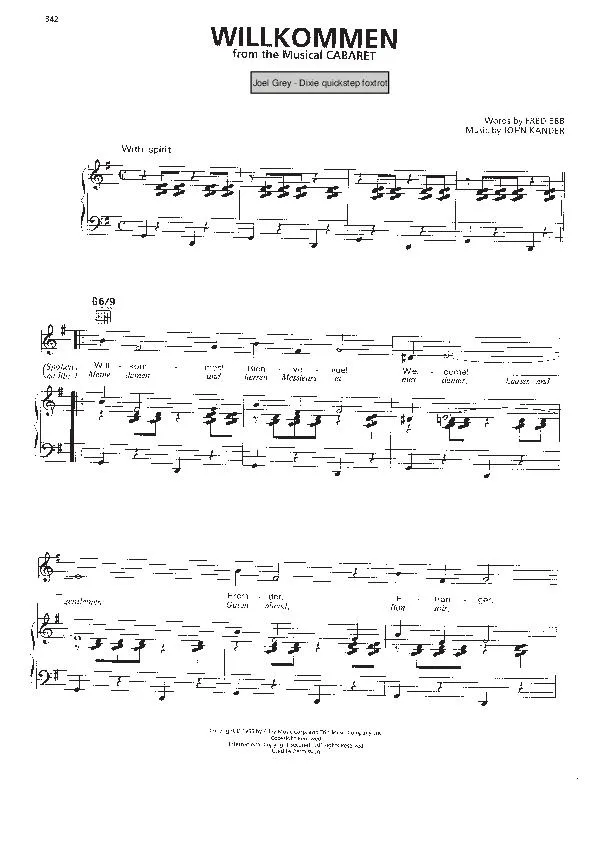 télécharger la partition d'accordéon Wilkommen (Du Film : Cabaret) (Chant : Joel Grey) (Dixie Fox) au format PDF