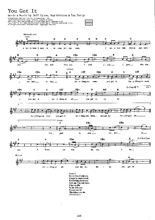 télécharger la partition d'accordéon You got it (Chant : Roy Orbison) (Boléro) au format PDF