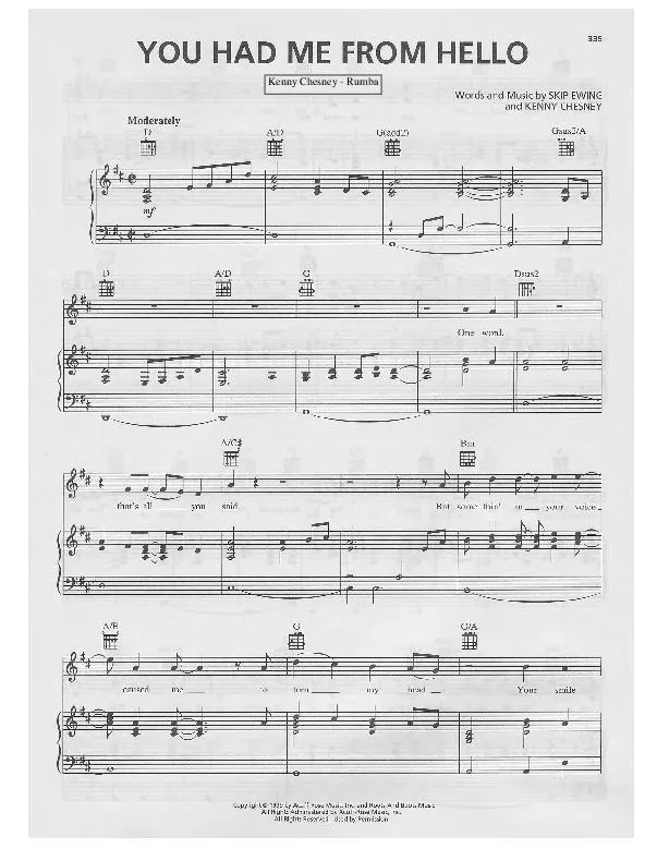 télécharger la partition d'accordéon You had me from hello (Chant : Kenny Chesney) (Rumba) au format PDF