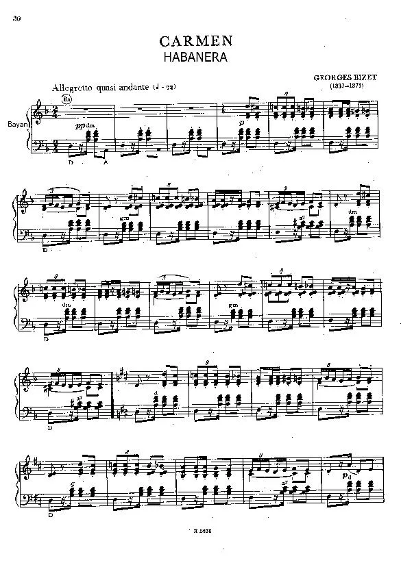 télécharger la partition d'accordéon Habanera (From the Carmen Opera) (Bayan) au format PDF