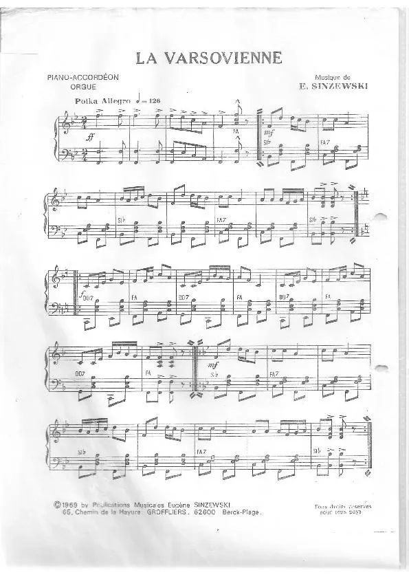 télécharger la partition d'accordéon La Varsovienne (Polka) au format PDF