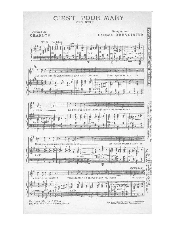 télécharger la partition d'accordéon C'est pour Mary (One Step) au format PDF