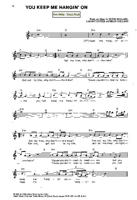 télécharger la partition d'accordéon You keep me hangin' on (Chant : Kim Wilde) (Disco Rock) au format PDF