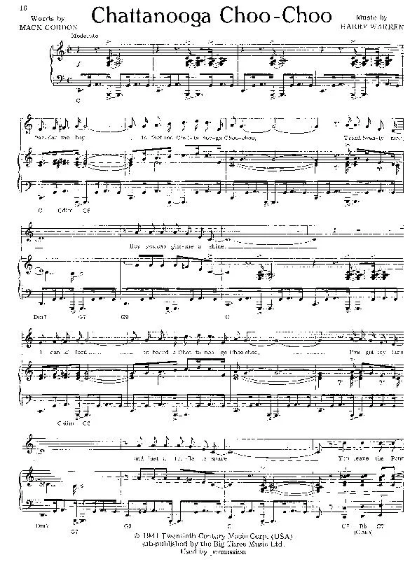 télécharger la partition d'accordéon Chattanooga Choo Choo (Piano) au format PDF
