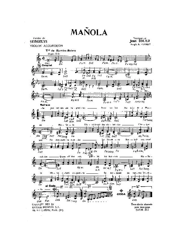 télécharger la partition d'accordéon Mañola (Arrangement : André Cuiret) (Rumba Boléro) au format PDF