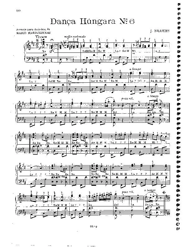 télécharger la partition d'accordéon Dança Hungara N°6 (Danse Hongroise N°6) (Arrangement pour accordéon de Mario Mascarenhas) au format PDF