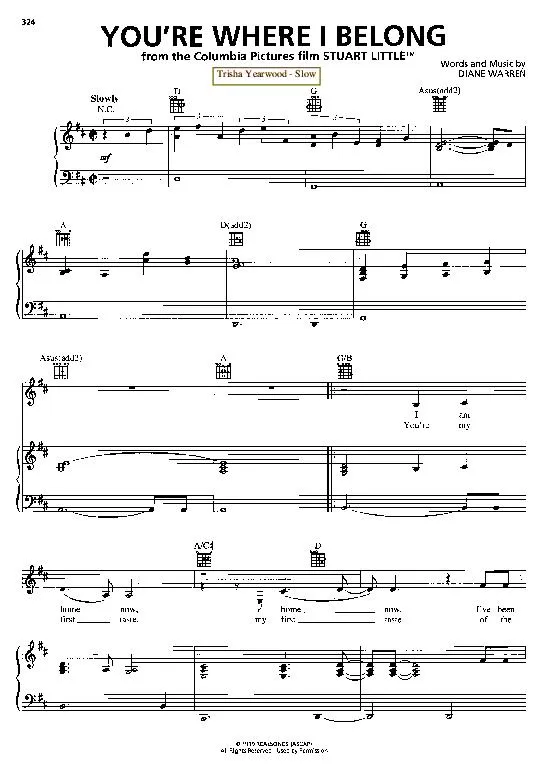 télécharger la partition d'accordéon You're where I belong (Du Film : Stuart Little) (Chant : Trisha Yearwood) (Slow) au format PDF