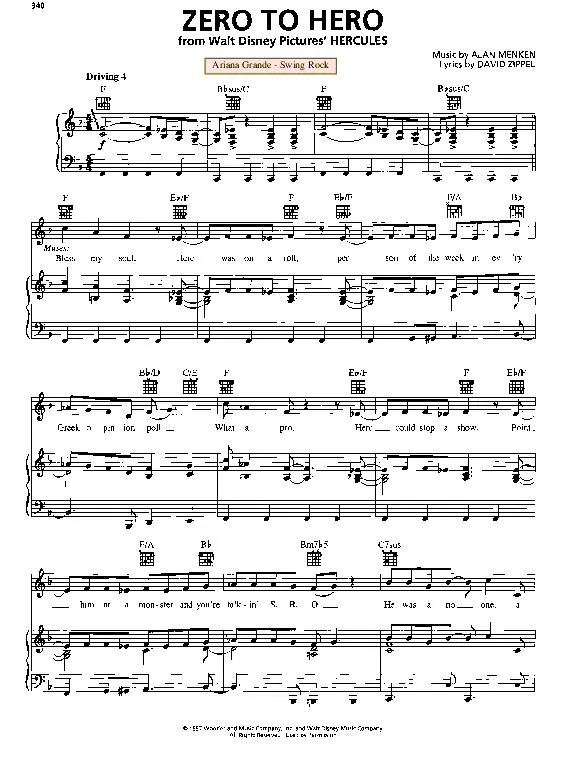 télécharger la partition d'accordéon Zero to hero (Du Film : Hercules) (Chant : Ariana Grande) (Swing Rock) au format PDF