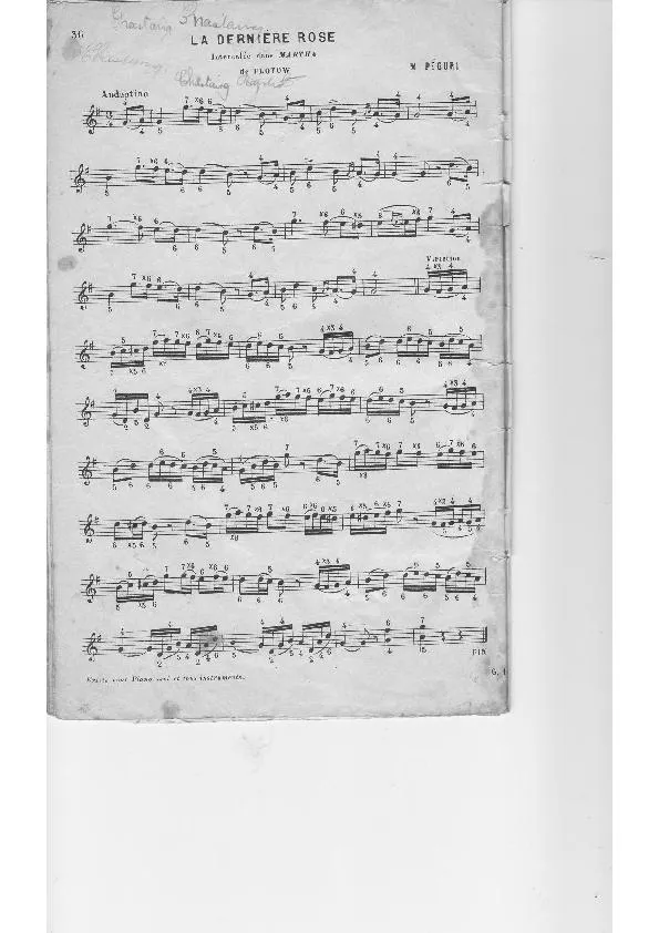 télécharger la partition d'accordéon La dernière rose (intercalée dans Martha) (Arrangement pour accordéon de Michel Péguri) (Air d'opéra) au format PDF
