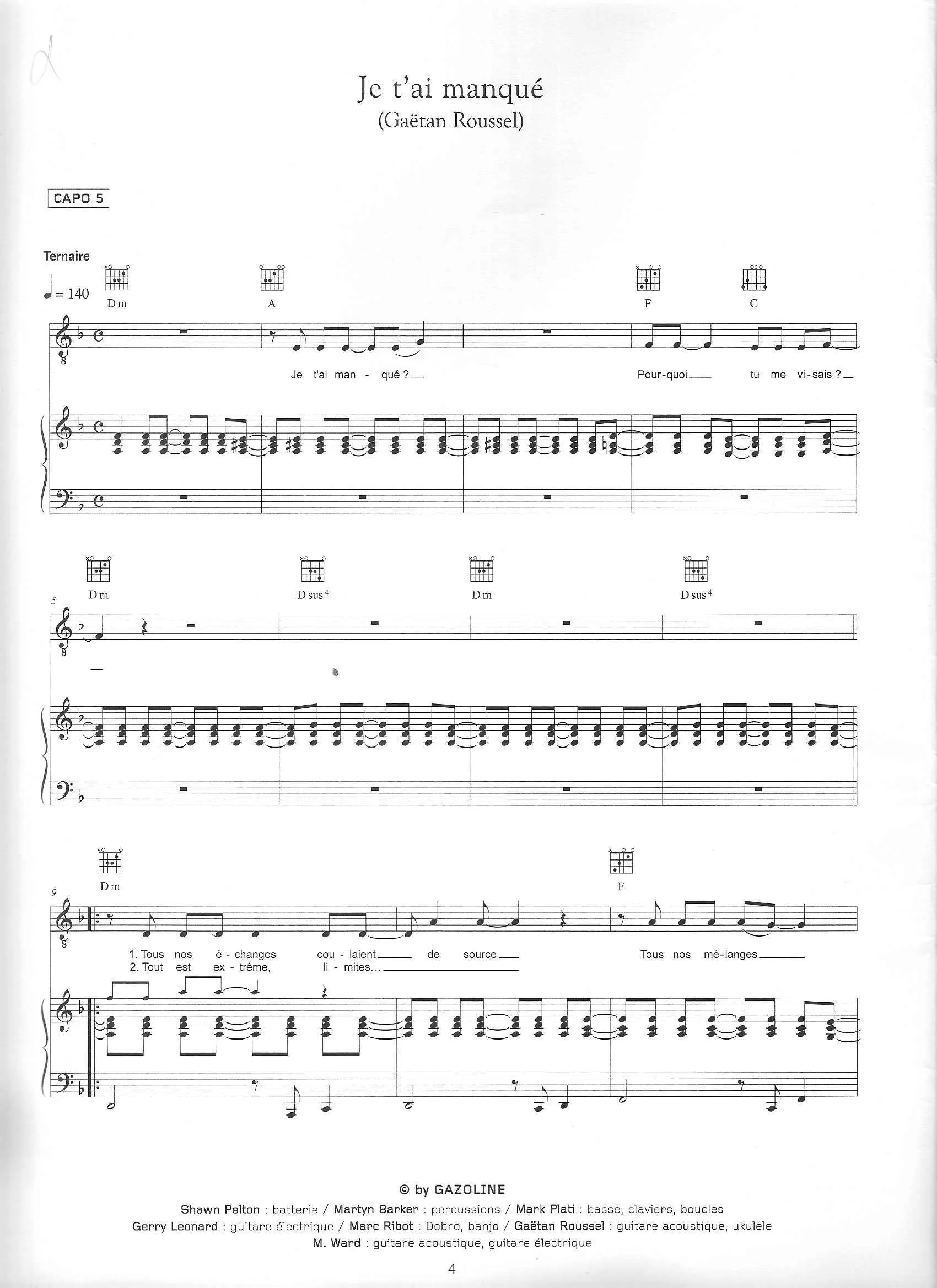 télécharger la partition d'accordéon Je t'ai manqué (Chant : Alain Bashung) (Rock Ballade) au format PDF