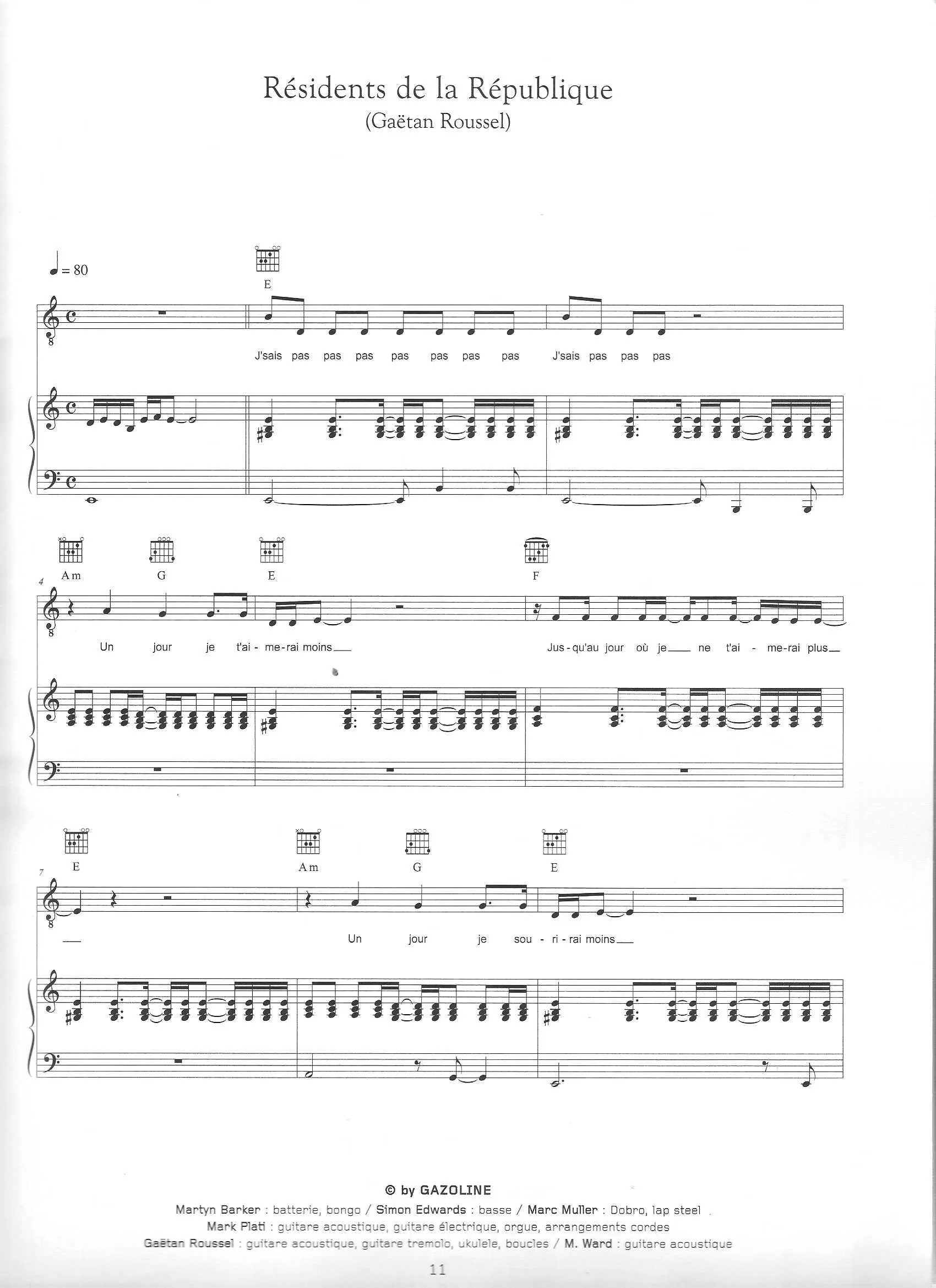 télécharger la partition d'accordéon Résidents de la République (Chant : Alain Bashung) (Slow) au format PDF