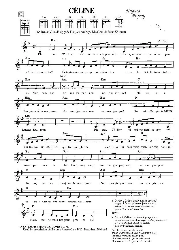 télécharger la partition d'accordéon Céline (Chant : Hugues Aufray) (Boléro) au format PDF