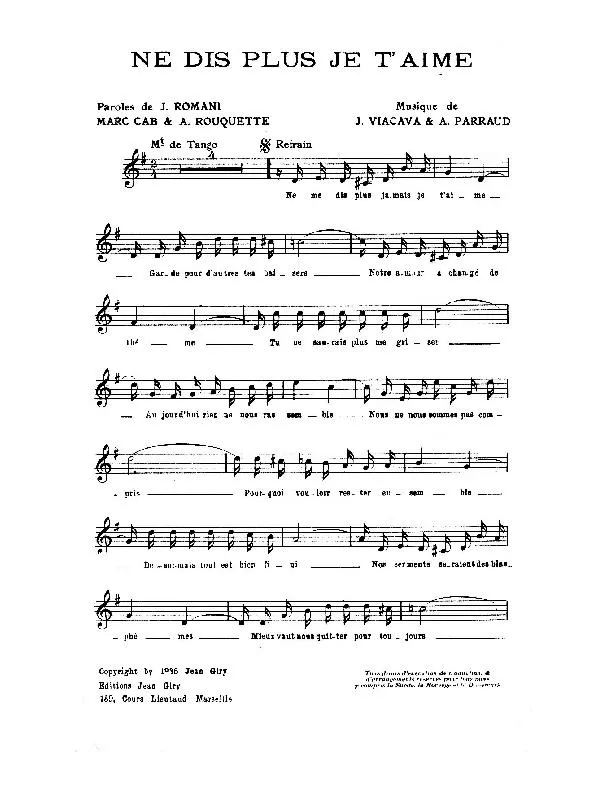télécharger la partition d'accordéon Ne dis plus je t'aime (Tango) au format PDF