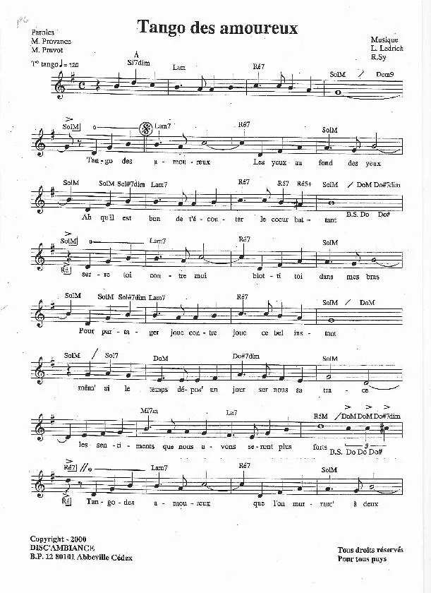 télécharger la partition d'accordéon Tango des amoureux. au format PDF