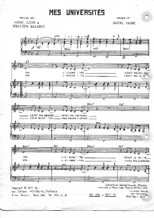 télécharger la partition d'accordéon Mes universités (chant : Philippe Clay) au format PDF