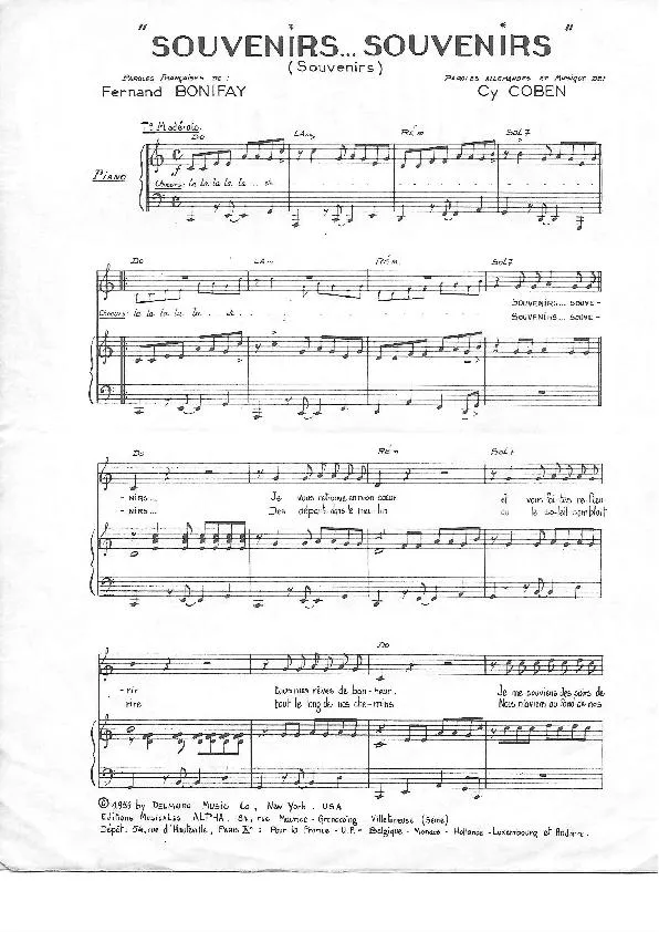 télécharger la partition d'accordéon Souvenirs Souvenirs (Chant : Johnny Hallyday) au format PDF