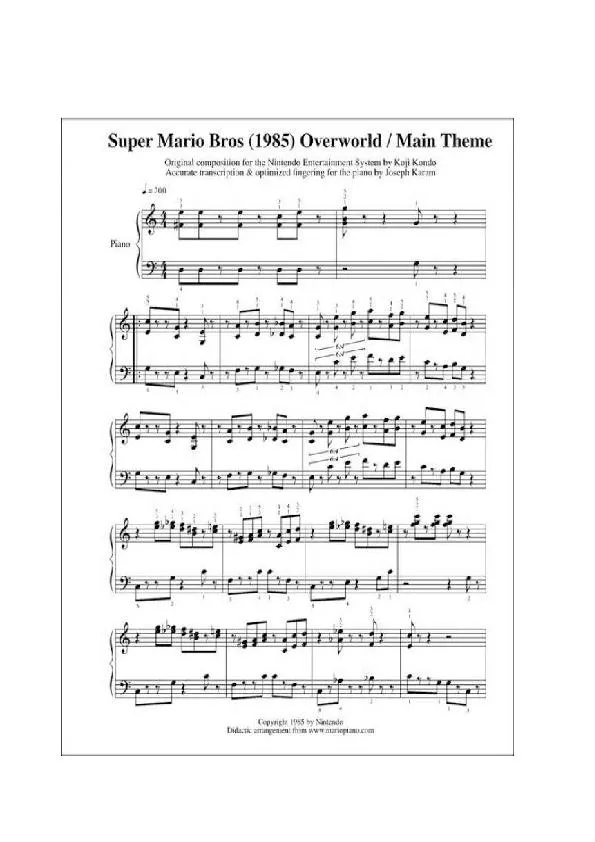 télécharger la partition d'accordéon Super Mario Bros Overworld / Main Theme (Arrangement : Joseph Karam) (Piano) au format PDF