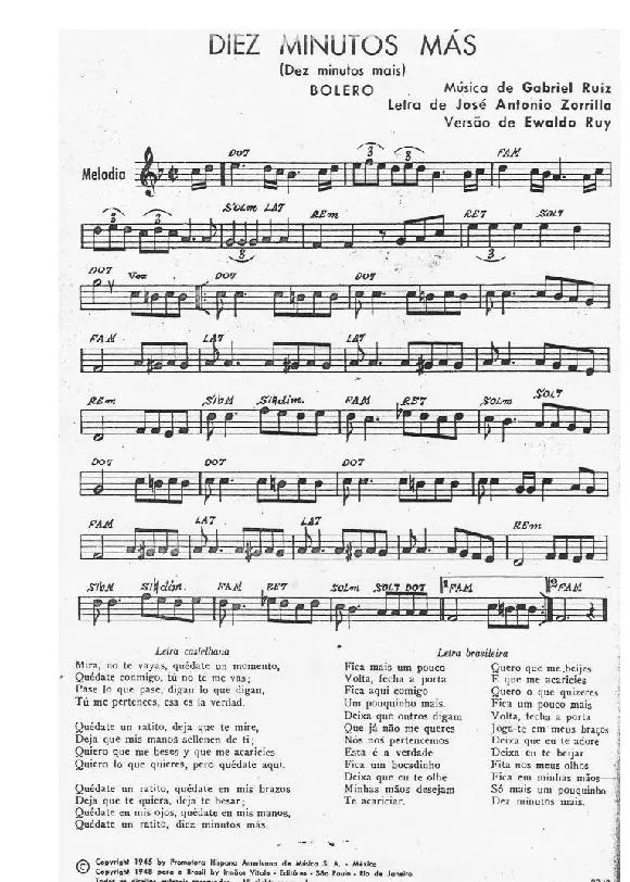 télécharger la partition d'accordéon Diez minutos más (Dez minutos mais) (Arrangement : Ewaldo Ruy) (Boléro) au format PDF