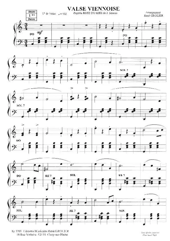 télécharger la partition d'accordéon Valse viennoise (d'après Rose du Midi de Johann Strauss) au format PDF