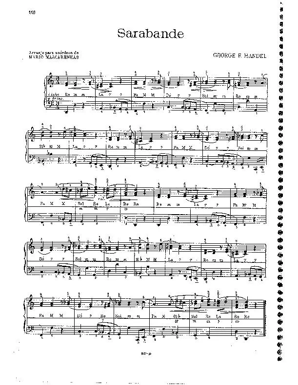 télécharger la partition d'accordéon Sarabande (Arrangement pour accordéon de Mario Mascarenhas) au format PDF