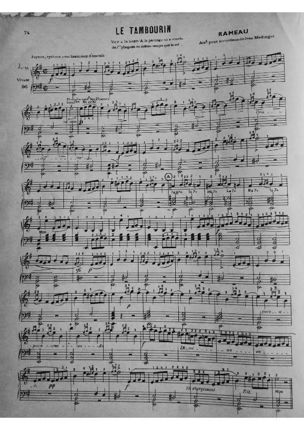 télécharger la partition d'accordéon Le tambourin (Arrangement pour accordéon de Jean Médinger) au format PDF
