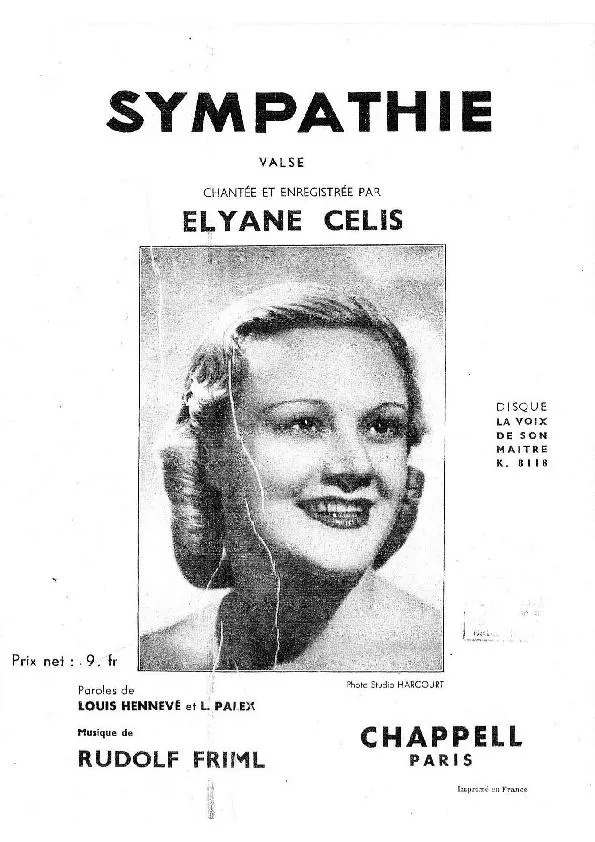 télécharger la partition d'accordéon Sympathie (Chant : Elyane Célis) (Valse) au format PDF