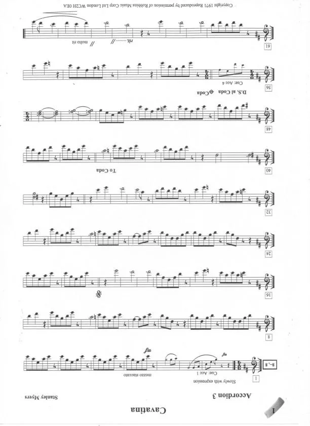 télécharger la partition d'accordéon Cavatina (1er + 2ième + 3ième + 4ième Accordéon + Bass) au format PDF