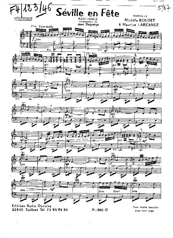 télécharger la partition d'accordéon Séville en Fête (Arrangement : Jean Degeorge) (Paso Doble) au format PDF