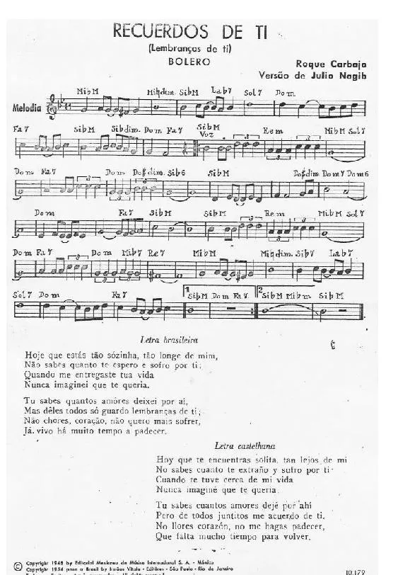 télécharger la partition d'accordéon Recuerdos de ti (Lembranças de ti) (Arrangement : Julio Nagib) (Boléro) au format PDF