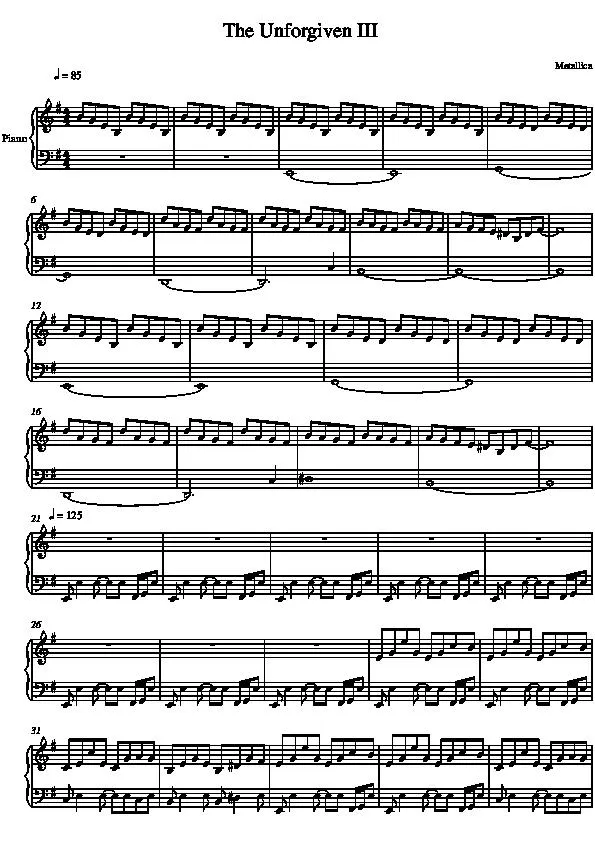 télécharger la partition d'accordéon The Unforgiven III (Piano) au format PDF