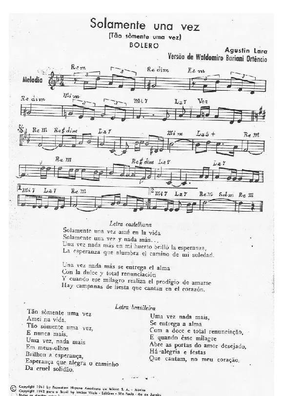 télécharger la partition d'accordéon Solamente una vez (Tão sòmente uma vez) (Arrangement : Waldomiro Bariani Orténcio) (Boléro) au format PDF
