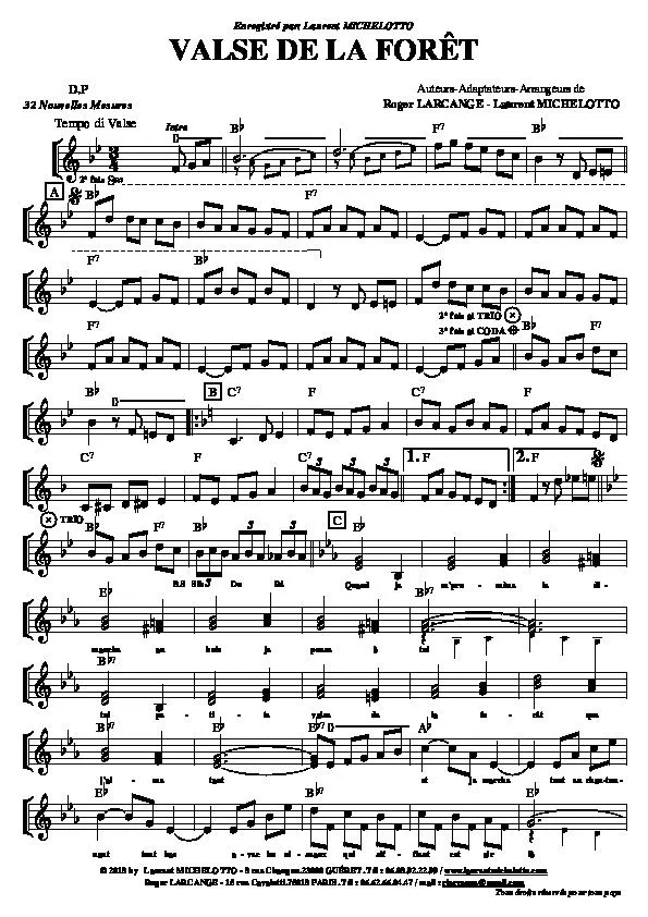 télécharger la partition d'accordéon Valse de la forêt (Arrangement : Roger Larcange et Laurent Michelotto) (Valse Tyrolienne) au format PDF
