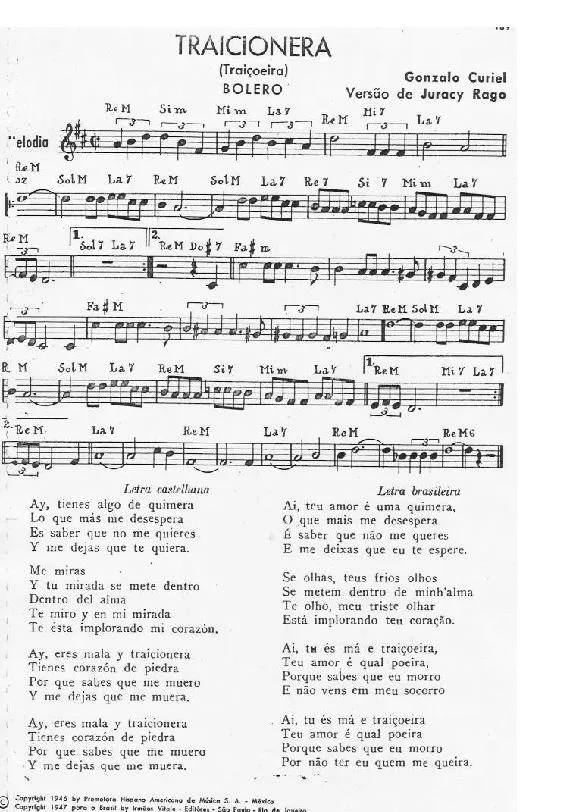 télécharger la partition d'accordéon Traicionera (Traiçoeira) (Arrangement : Juracy Rago) (Boléro) au format PDF