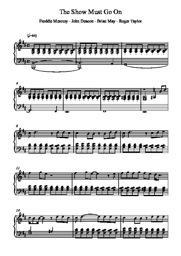 télécharger la partition d'accordéon The Show Must Go On (Chant : Queen) (Piano) au format PDF