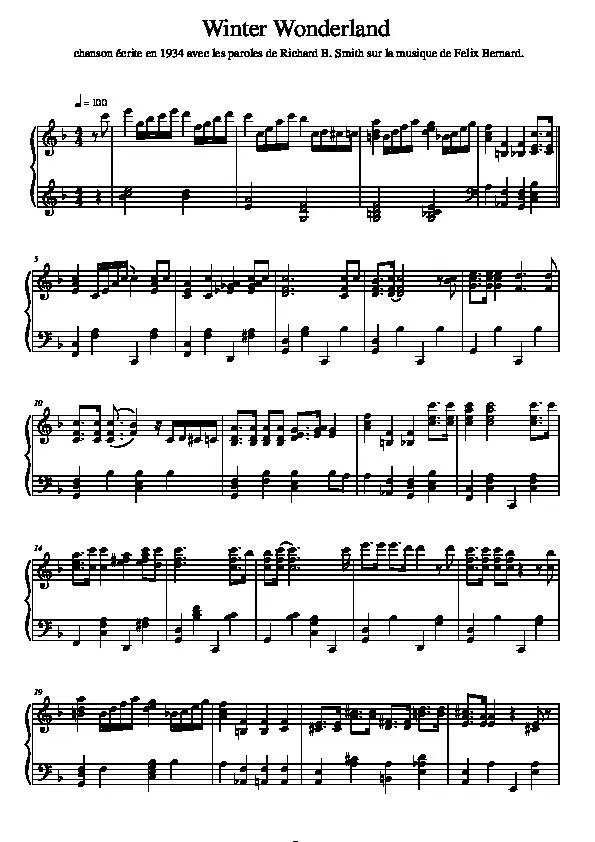 télécharger la partition d'accordéon Winter Wonderland (Piano) au format PDF