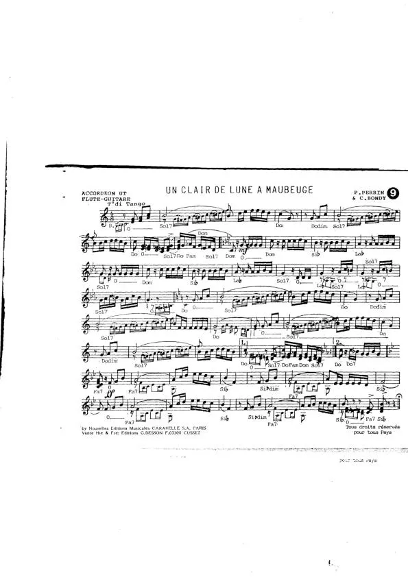 télécharger la partition d'accordéon Un clair de lune à Maubeuge (Chant : André Bourvil) (Tango) au format PDF