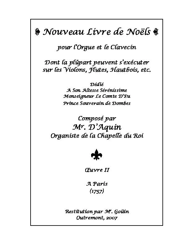 télécharger la partition d'accordéon Nouveau livre de Noëls pour l'orgue et le clavecin au format PDF