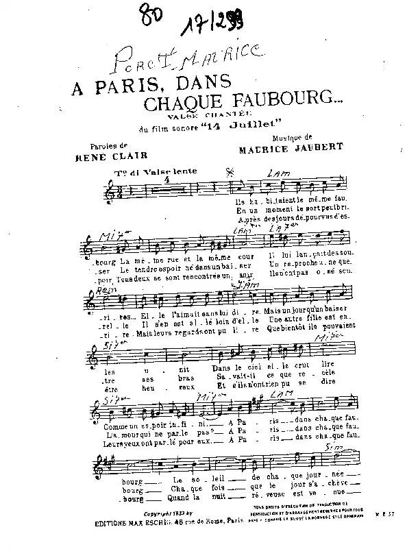 télécharger la partition d'accordéon A Paris dans chaque faubourg (Du Film Sonore : 14 Juillet) (Valse Chantée) au format PDF