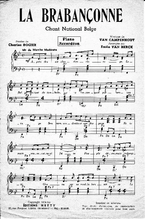 télécharger la partition d'accordéon La Brabançonne (Chant National Belge) (Arrangement : Emile Van Herck) (Marche) au format PDF
