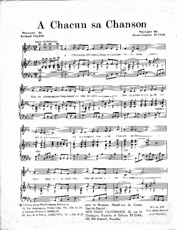 télécharger la partition d'accordéon A chacun sa chanson (Slow) au format PDF