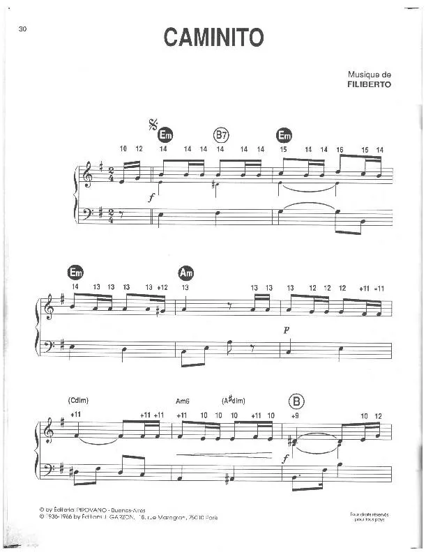 télécharger la partition d'accordéon Caminito (Tango) au format PDF