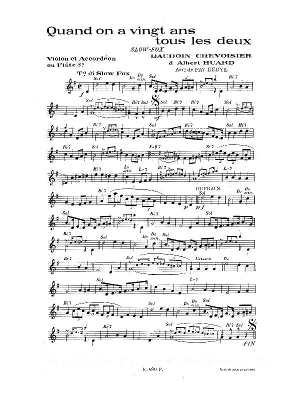 télécharger la partition d'accordéon Quand on a vingt ans tous les deux (Arrangement de Fay Beryl) (Slow Fox) au format PDF