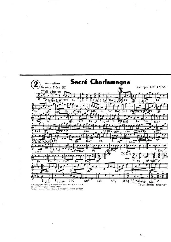 télécharger la partition d'accordéon Sacré Charlemagne (Chant : France Gall) (Marche) au format PDF